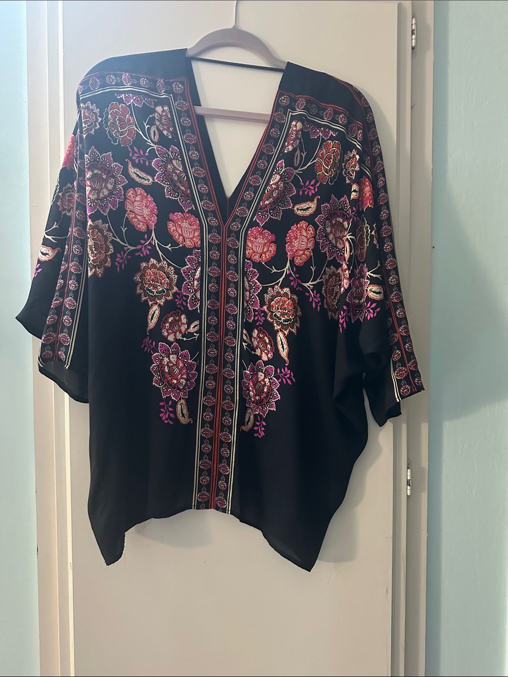Boho Floral V-Neck Women's Top - with batwing style sleves